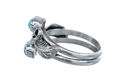 Navajo Leaf Turquoise Genuine Sterling Silver Ring Size 7 AX126505